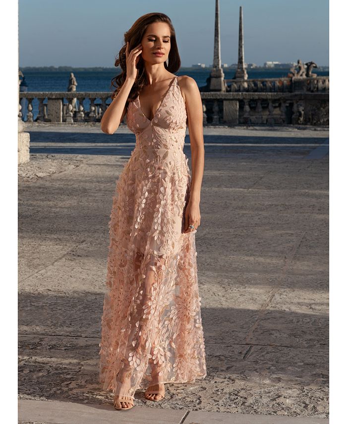 xscape floral tiered chiffon gown