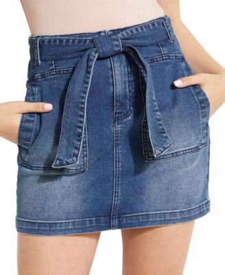 belted denim mini skirt
