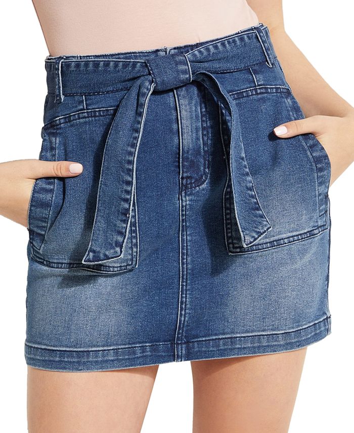 GUESS Belted Denim Mini Skirt & Reviews - Skirts - Women - Macy's