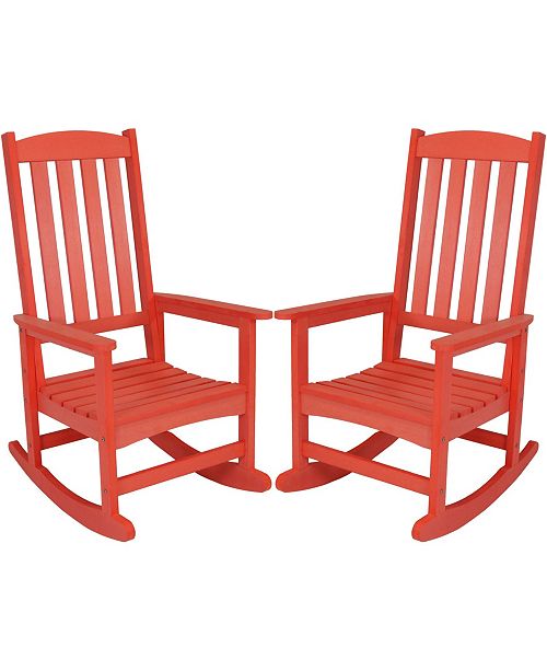 Sunnydaze Decor All Weather Faux Wood Design Outdoor Patio Rocking Chair Set Of 2 Reviews Furniture Macy S