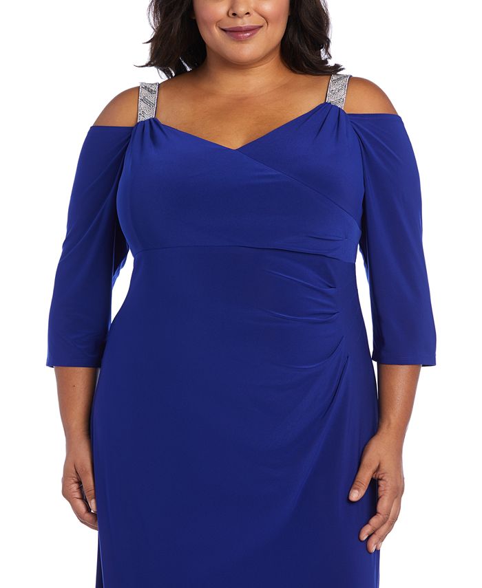 R & M Richards Plus Size Embellished Cold-Shoulder Gown & Reviews - Dresses - Plus Sizes - Macy's