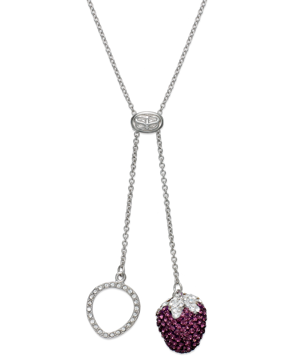 SIS by Simone I Smith Platinum Over Sterling Silver Necklace, Pink Crystal Strawberry Drop Pendant   Necklaces   Jewelry & Watches