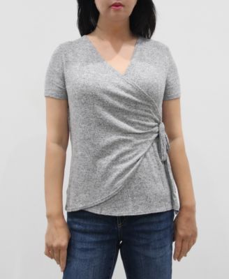 women's short sleeve wrap top