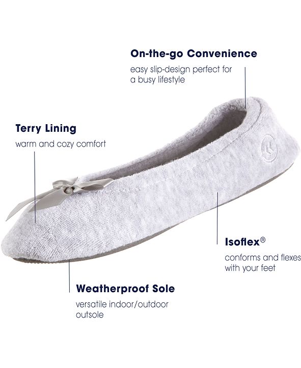 isotoner signature terry ballet flat slippers with satin bow