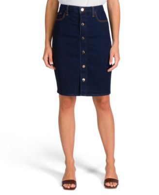 button front denim pencil skirt