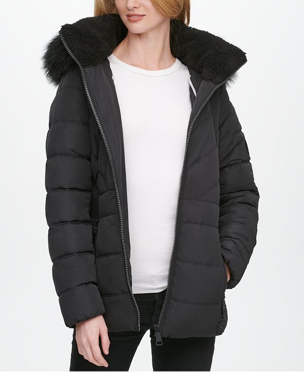 DKNY Faux-Fur Trim Hooded Puffer Coat & Reviews - Coats - Women - Macy's