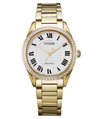 Женские часы-браслет из нержавеющей стали Citizen Eco-Drive с бриллиантами Arezzo золотистого цвета, 32 мм