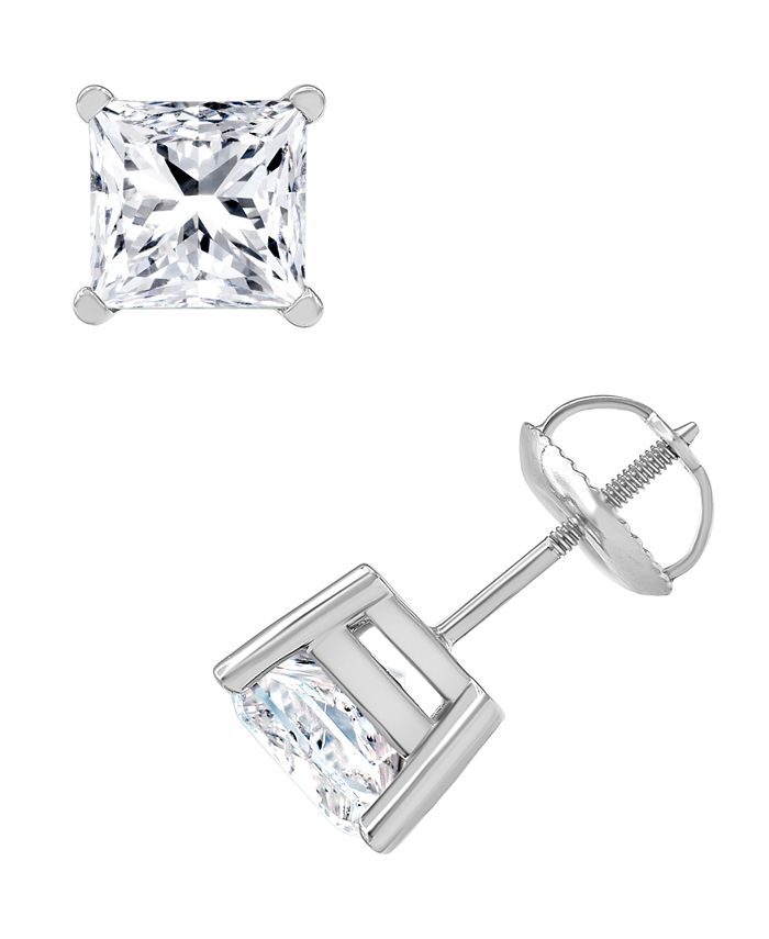 Macy's Diamond Princess-Cut Stud Earrings (3 ct. t.w.) in 14k White ...