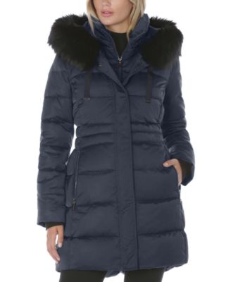 tahari faux fur trim puffer coat