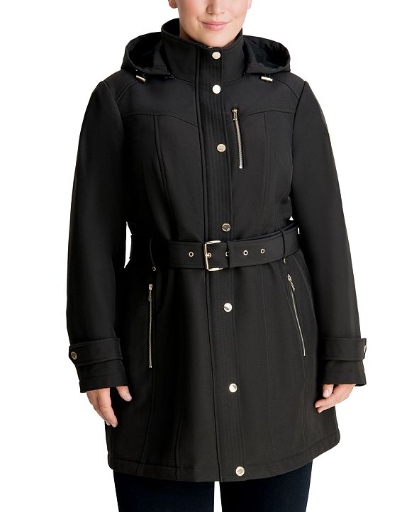 Michael Kors Plus Size Hooded Belted Raincoat, Created for Macy's ...