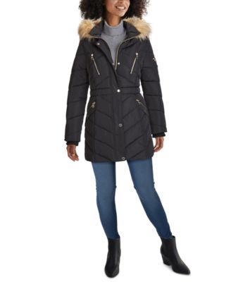 fur trim hooded puffer coat