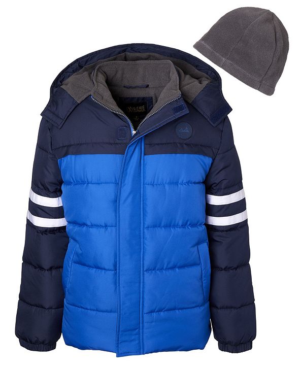 Ixtreme Big Boys Color block Puffer with Stripe and Fleece Hat