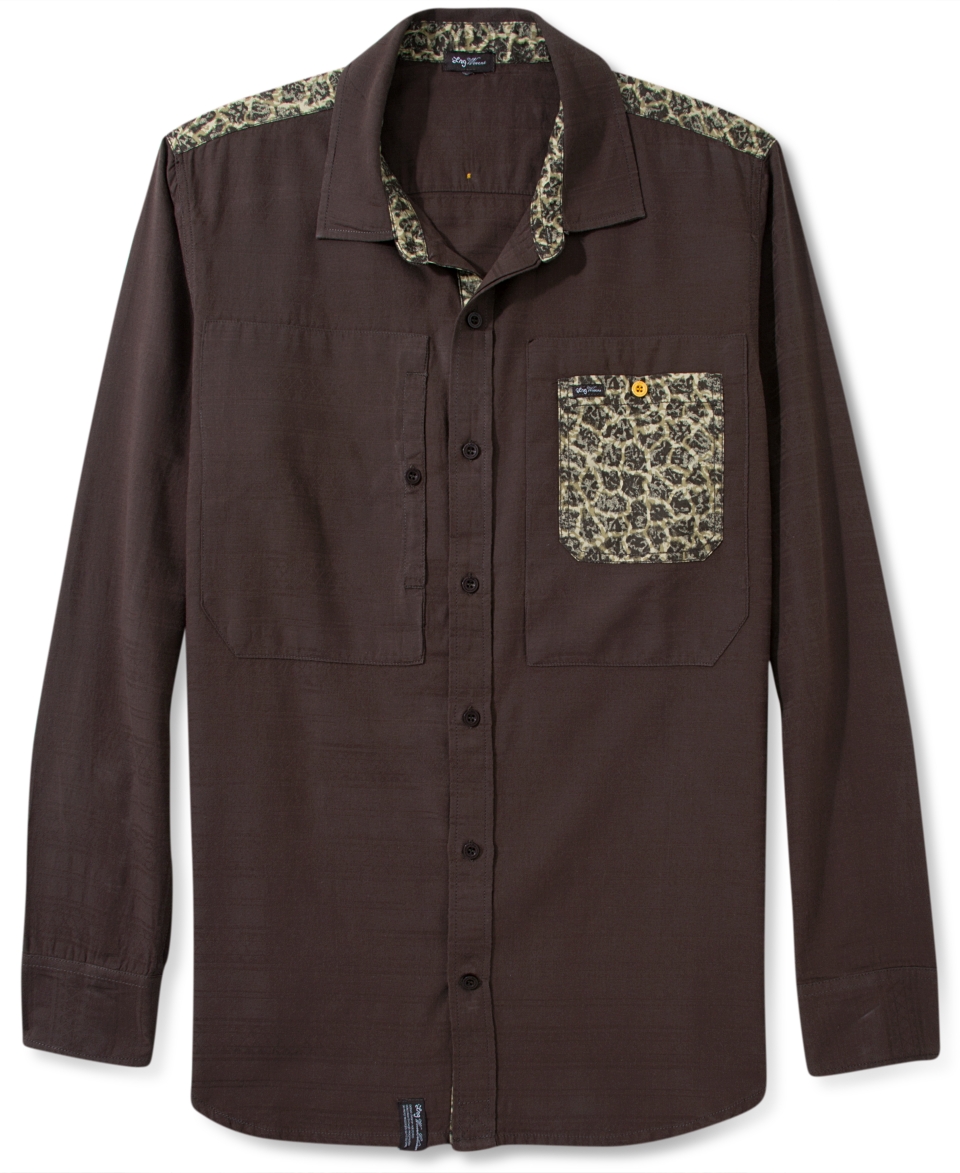 LRG Shirt, Trapped Out Long Sleeve Shirt With Safari Print   Casual Button Down Shirts   Men