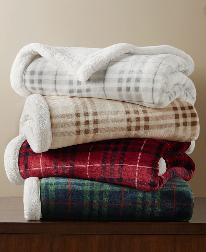 Martha Stewart Collection Sherpa Plaid Throw, Created For Macy's