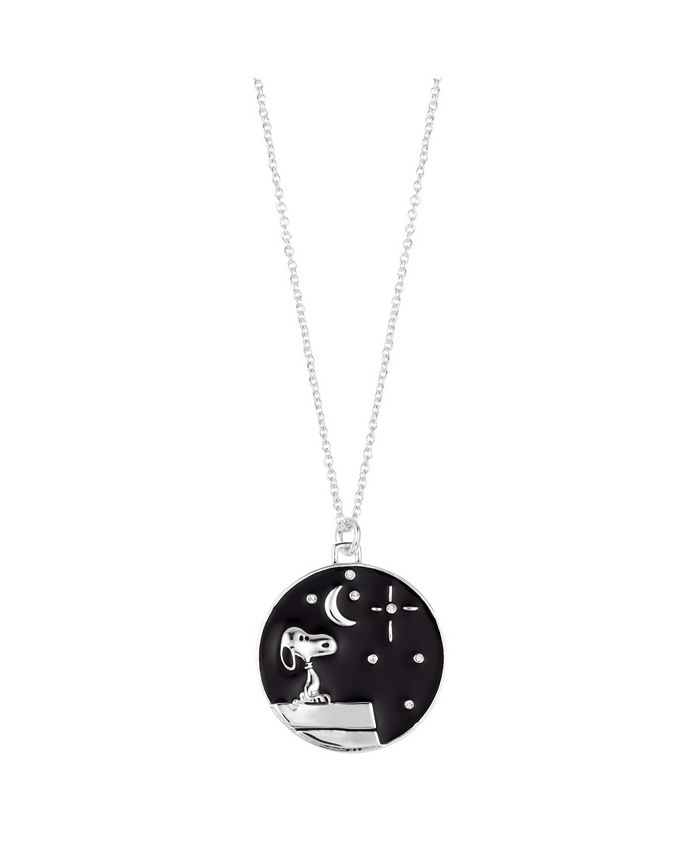 Peanuts Fine Silver Plated I Love You To The Moon Back Enamel Snoopy Pendant Necklace Reviews Necklaces Jewelry Watches Macy S