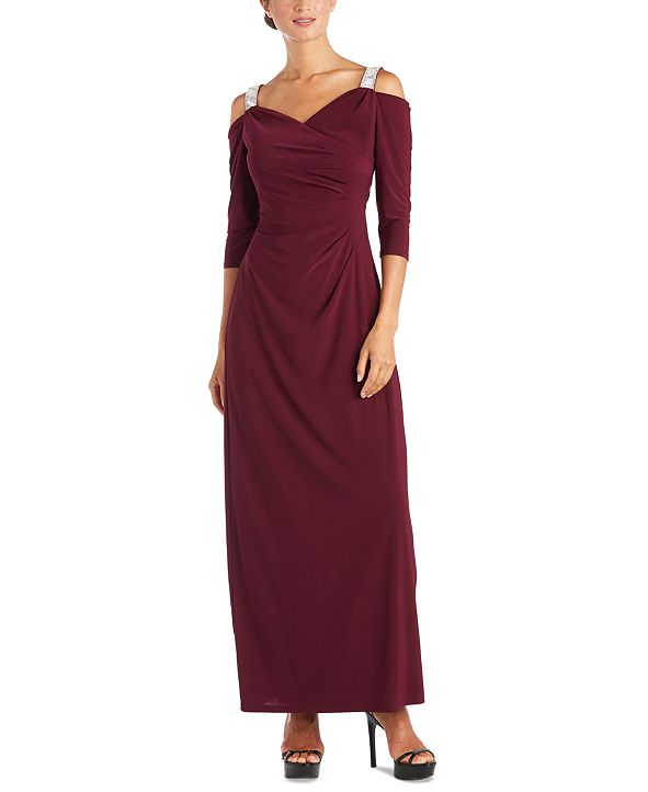 R & M Richards Embellished Cold-Shoulder Gown & Reviews - Dresses ...