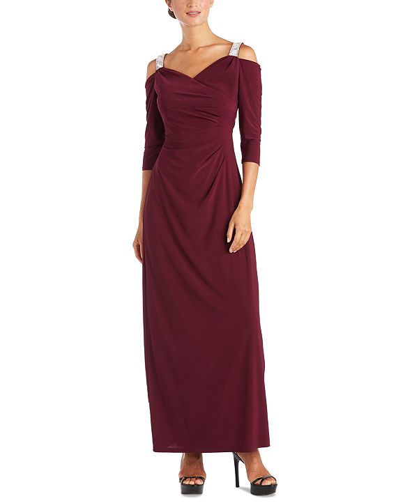 R & M Richards Embellished Cold-Shoulder Gown & Reviews - Dresses - Women - Macy's