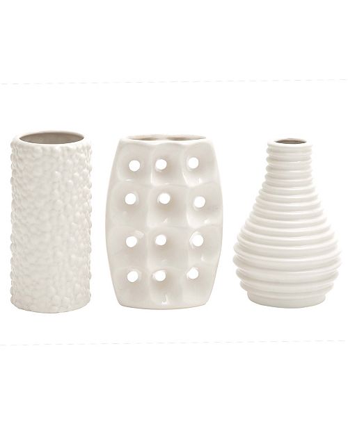 Cosmoliving Modern Style Alabaster Ceramic Vases With Pierced Grid Knotted And Ridged Finishes Set Of 3 Reviews Vases Home Decor Macy S