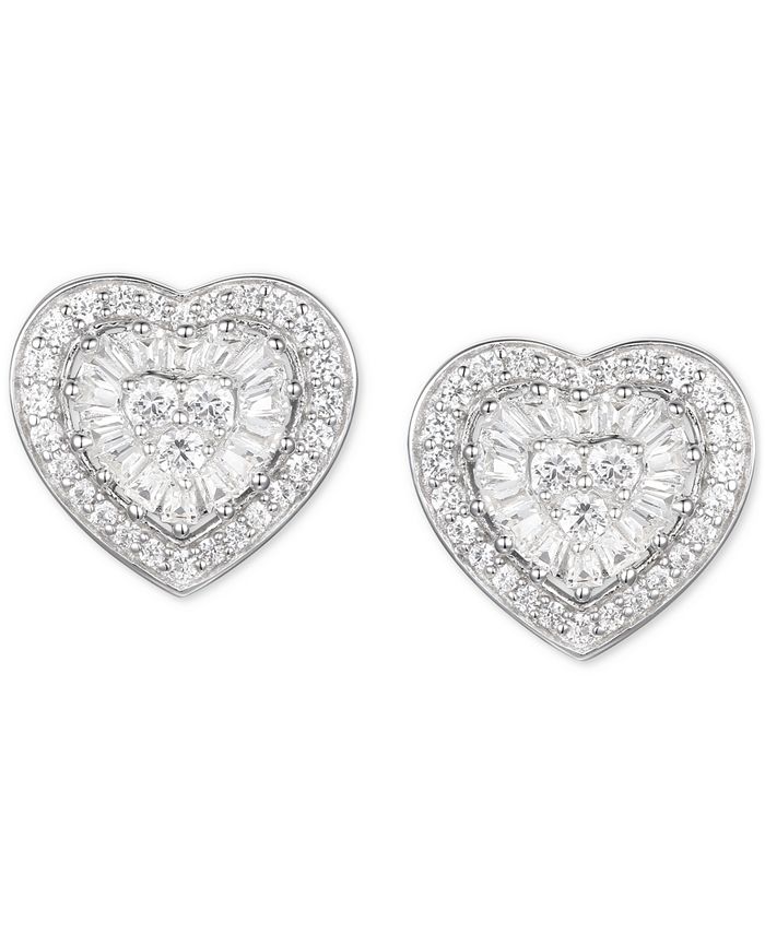 Macy's Diamond Baguette Heart Stud Earrings (1/2 ct. t.w.) in 14k Gold ...