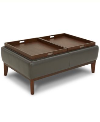 Furniture Jollene Leather Ottoman With Wood Trays Created For Macy S Reviews Furniture Macy S
