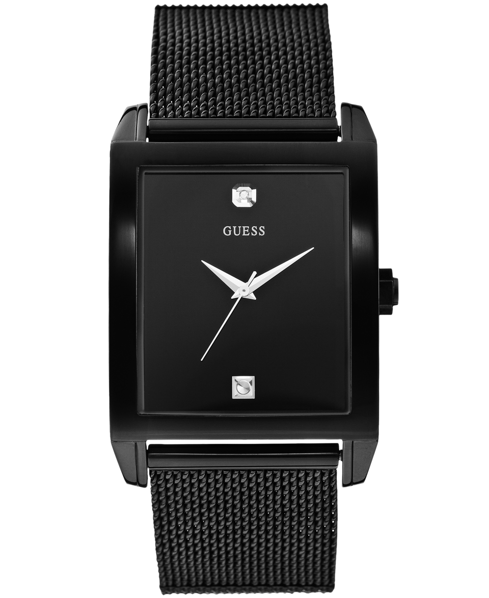 GUESS Mens Diamond Accent Black Ion Plated Stainless Steel Mesh Bracelet Watch 41x37mm U0298G1   Watches   Jewelry & Watches