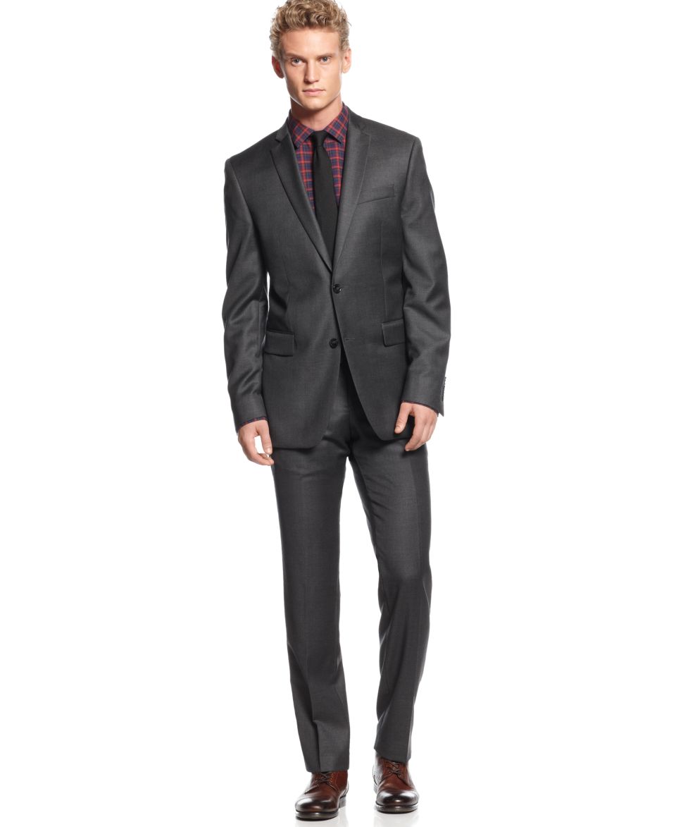 Bar III Carnaby Collection Charcoal Tartan Suit Slim Fit   Suits & Suit Separates   Men