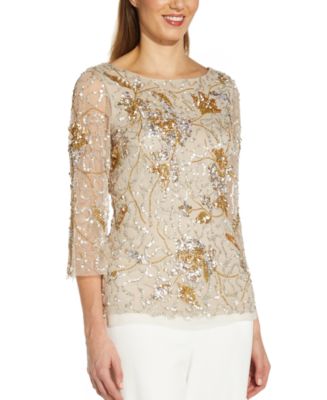 Adrianna Papell Embellished V-Back Top & Reviews - Tops - Women - Macy's