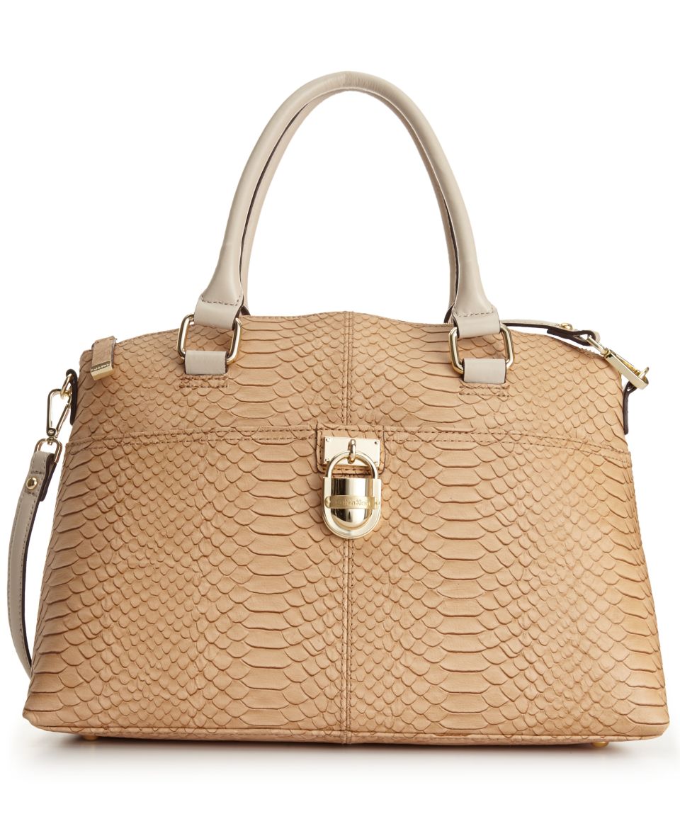Calvin Klein Luxe Lamb Monogram Satchel   Handbags & Accessories