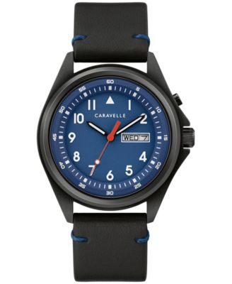 Мужские часы Caravelle на традиционном черном кожаном ремешке диаметром 40 мм