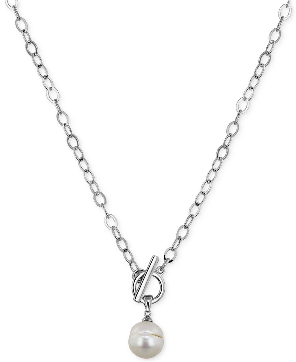 Cultured Freshwater Pearl (8mm) Diamond Accent Cage Pendant Necklace in Sterling Silver   Necklaces   Jewelry & Watches