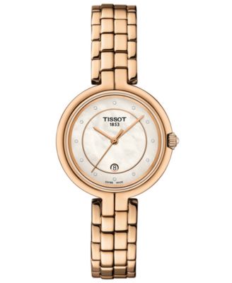 Женские швейцарские часы Tissot с бриллиантовым акцентом Flamingo из розового золота PVD с браслетом из нержавеющей стали 30 мм