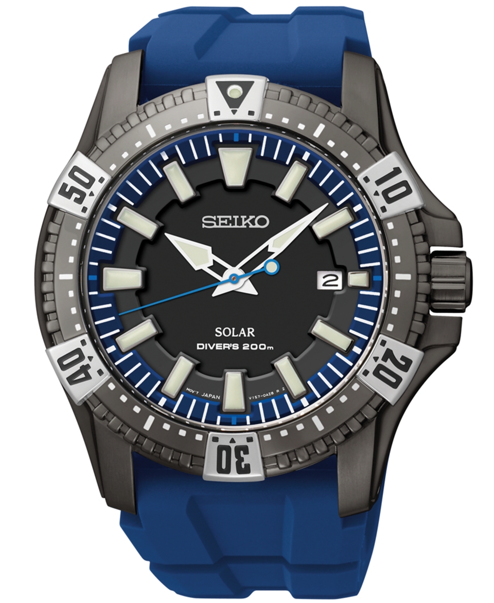 Seiko Mens Solar Dive Blue Rubber Strap Watch 45mm SNE283   Watches   Jewelry & Watches