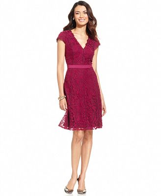 Adrianna Papell Cap-Sleeve Lace Dress