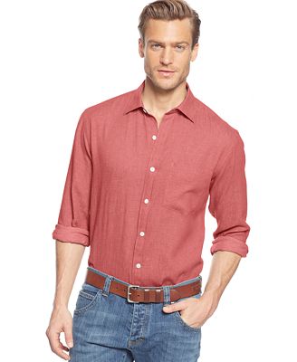 Club Room Herringbone Linen-Blend Shirt - Casual Button-Down Shirts ...