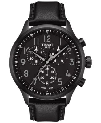 Мужские швейцарские часы Tissot с хронографом XL на винтажном черном кожаном ремешке 45 мм