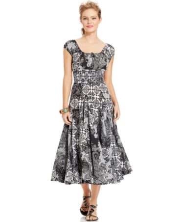 Grace Elements Cap-Sleeve Printed Peasant Dress - Dresses - Women - Macy's