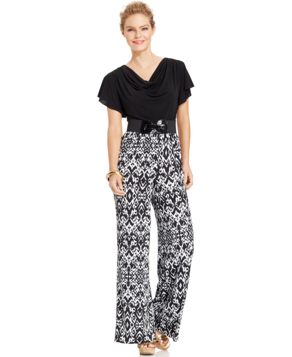 AGB Flutter Sleeve Belted Printed Jumpsuit