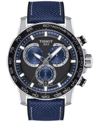 Мужские швейцарские часы Tissot с хронографом Supersport на синем текстильном ремешке 40 мм