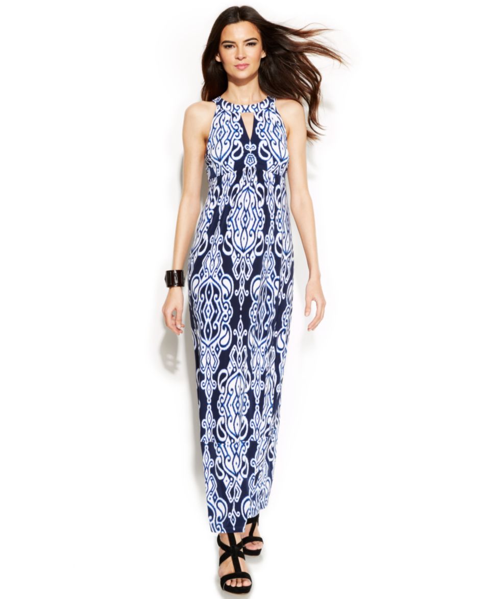 INC International Concepts Embellished Printed Halter Maxi Dress