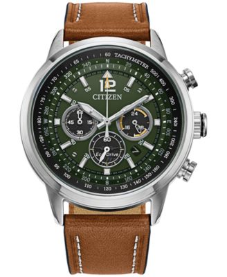 Мужские часы Citizen Eco-Drive с хронографом Avion на коричневом кожаном ремешке диаметром 44 мм