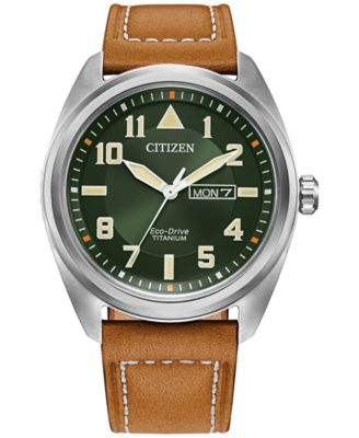Мужские часы Citizen Eco-Drive с коричневым кожаным ремешком Garrison, 42 мм