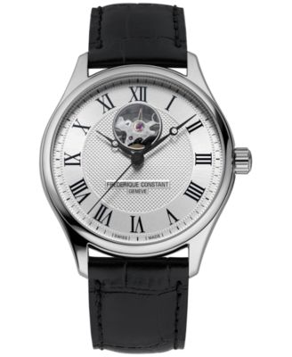 Мужские швейцарские часы Frederique Constant с автоподзаводом и классическим сердцебиением на черном кожаном ремешке 40 мм