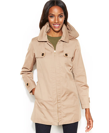 Jones New York Zip-Front Hooded Raincoat - Coats - Women - Macy's