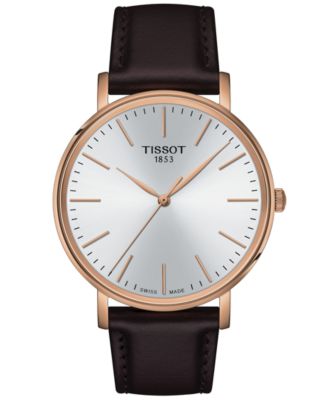 Мужские швейцарские часы Tissot Everytime с коричневым кожаным ремешком 40 мм