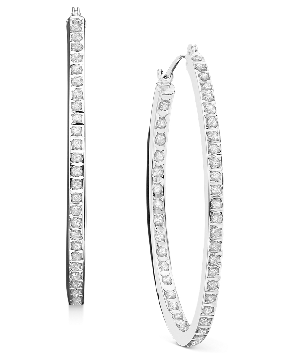 14k White Gold Earrings, Diamond Accent Hoop Earrings   Earrings   Jewelry & Watches
