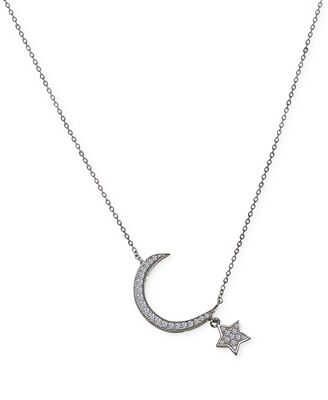 Cubic Zirconia Moon and Star Pendant Necklace in Sterling Silver ...