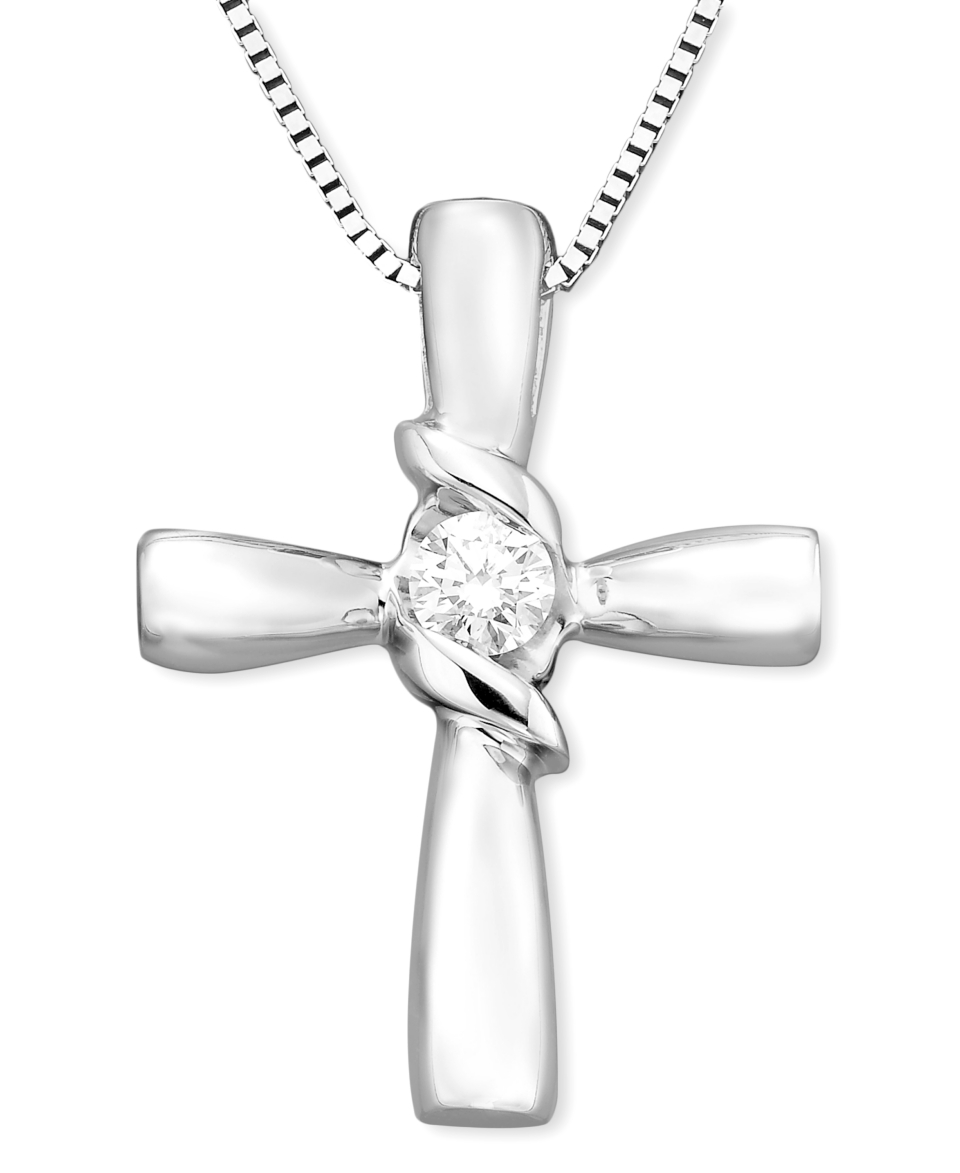 Sirena Diamond Necklace, 14k White Gold Diamond Cross Pendant (1/10 ct. t.w.)   Necklaces   Jewelry & Watches