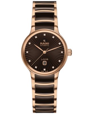 Женские швейцарские автоматические часы Rado с бриллиантом Centrix (1/20 карата), коричневая высокотехнологичная керамика и розовое золото, PVD Браслет из нержавеющей стали, 31 мм