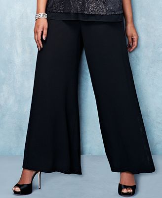 NY Collection Plus Size Lace-Trim Palazzo Pants - Pants & Capris - Plus ...