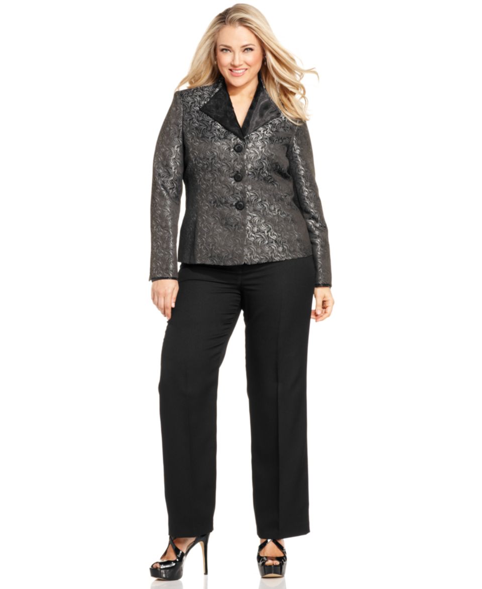 Le Suit Plus Size Metallic Jacquard Jacket Pantsuit   Wear to Work